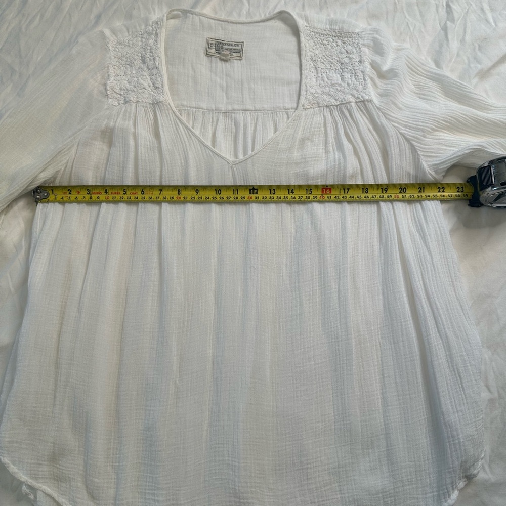Current/Elliott White Boho Peasant Picnic Blouse Top Women’s Small Gauze Lace - Picture 12 of 13